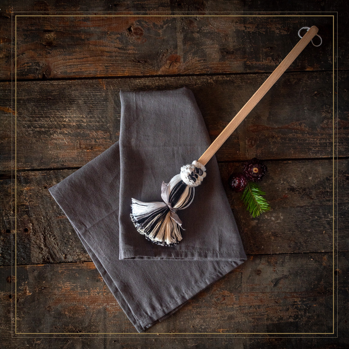 Handmade dish mop in wood &amp; coton